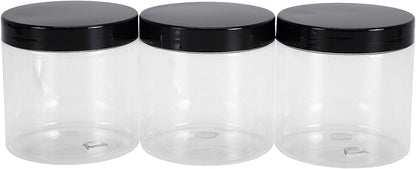 Lawei 8 Pack 34 oz Clear Plastic Jars with Black Lids - Plastic Food Storage Jars for Kitchen & Household Storage of Dry Goods, Nuts, Cookie and more