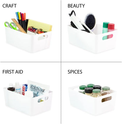 Isaac Jacobs 3-Pack XL White Storage Bin (13.9” x 10.6” x 5.75”) Set w/Cut-Out Handles, Plastic Organizer, Multi-Use, Home, Office, Pantry, Closet, Kitchen