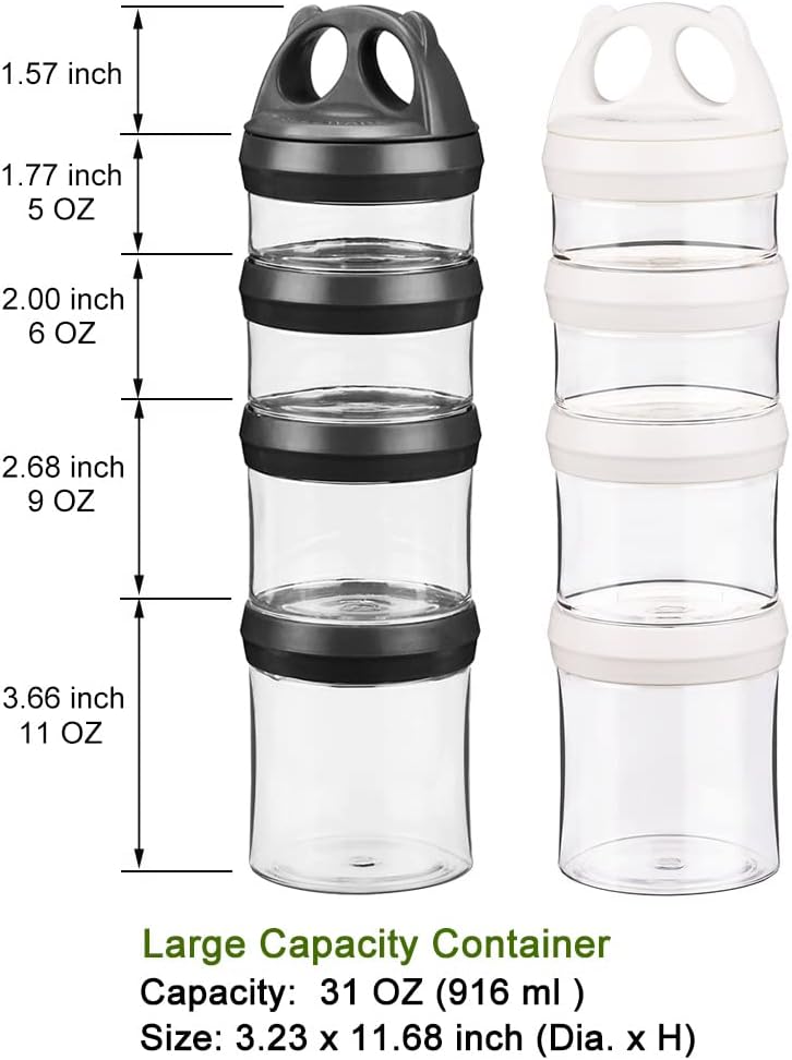 SELEWARE Portable Stackable Food Storage Containers for Snacks Formula Powder and Drinks Twist Lock System Airtight Leak-proof BPA and Phthalate Free 4 Piece Jars 31oz Blue