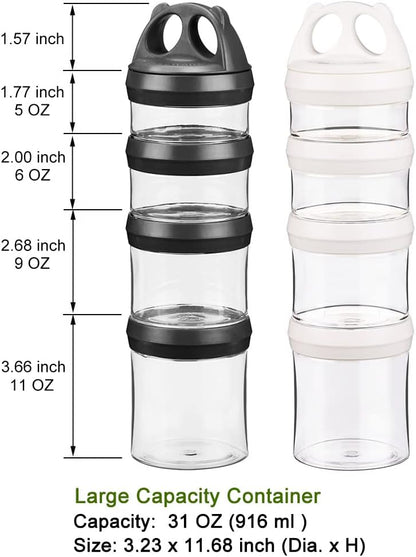 SELEWARE Portable Stackable Food Storage Containers for Snacks Formula Powder and Drinks Twist Lock System Airtight Leak-proof BPA and Phthalate Free 4 Piece Jars 31oz Blue