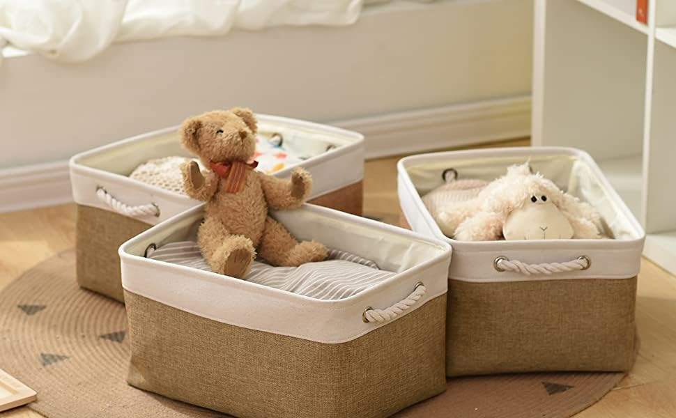 Fabric Storage Bins 12x8x5 inch [6-Pack] with Rope Handles - Decorative Baskets for Organizing
