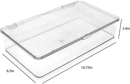 Isaac Jacobs Small Stackable Organizer Bin (10.75” x 6.5” x 2.4”) w Hinged Lid Clear Storage Box Home Office School Fridge Bathroom Kitchen Pantry Container BPAFree Food Safe (Small Clear)