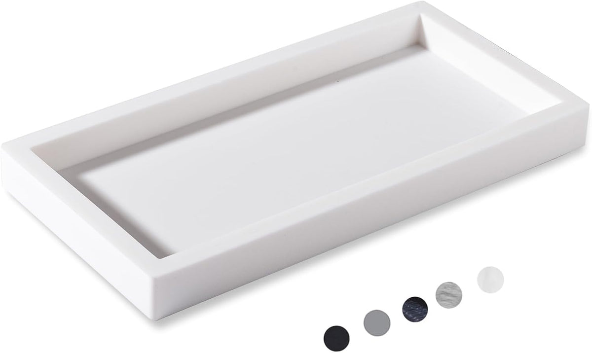 Small Silicone Bathroom Vanity Tray Rectangle Soap and Sponge Holder Kitchen Sink Organizer for Scrubber, Lotion Bottles, Perfume, Jewelry, Candle, Key Trinket Ring, Black