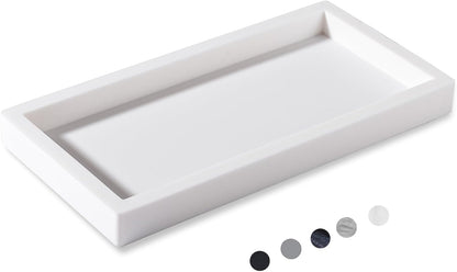 Small Silicone Bathroom Vanity Tray Rectangle Soap and Sponge Holder Kitchen Sink Organizer for Scrubber, Lotion Bottles, Perfume, Jewelry, Candle, Key Trinket Ring, Black