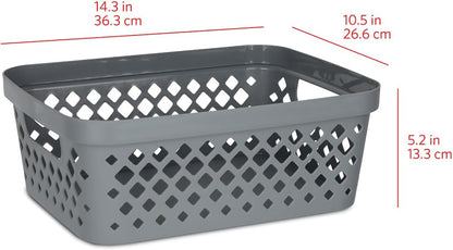 Glad Plastic Baskets for Organizing, Set of 6 | Pantry Storage for Under Counter, Linen Closet, and Bathroom | Nesting Shelf Bins with Handles, 1 Gallon, Grey