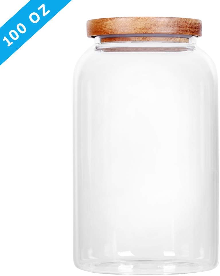 SAIOOL Glass Jars with Airtight Lid [Set of 4],Kitchen Canisters, Borosilicate Storage Containers,Retro Design, jars for Candy,Cookie,Rice,Sugar,Flour, Flour,Pasta,Nuts and Spice Jars