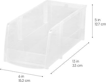 IRIS USA Clear Plastic Stackable Storage Bins, Large-, Open Front Fridge Pantry Kitchen Closet Cabinet Bathroom Organizer Basket for Organizing Snack, Cans, Office Supplies, and Coffee Pods