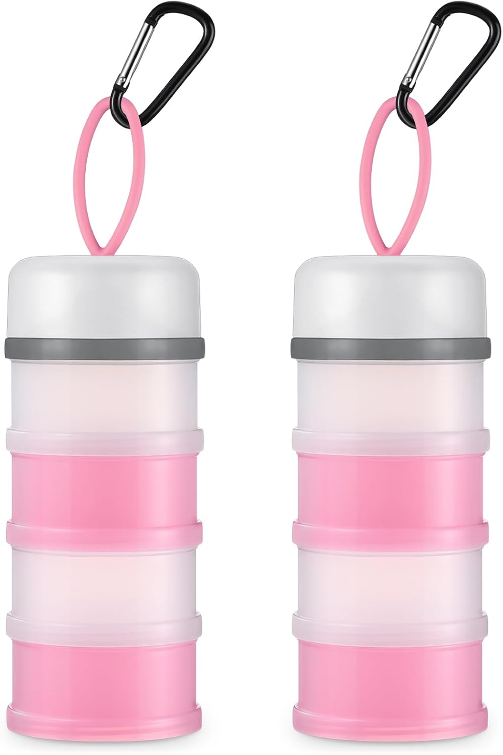 Baderke 2 Pcs Protein Powder Container with Funnels Stand, 4 Stackable Leakproof Protein Powder Dispenser, Portable Keychain Powder Container for Workout, Fitness, Travel(Gray, White)