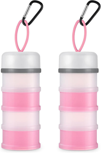 Baderke 2 Pcs Protein Powder Container with Funnels Stand, 4 Stackable Leakproof Protein Powder Dispenser, Portable Keychain Powder Container for Workout, Fitness, Travel(Gray, White)