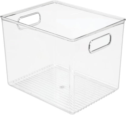 mDesign Plastic Modern Kitchen, Pantry Food Storage Container Bin w/ Handles - Cabinet, Fridge/Freezer, Countertop Organizer - Snacks/Drink/Appliances; Ligne Collection, Clear, 10x5x8 (Pack of 2)