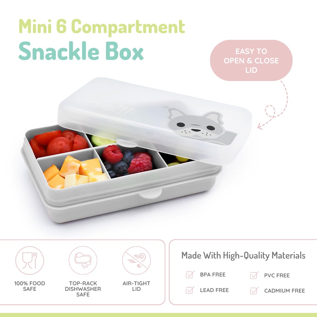 melii Snackle Box | 6-Compartment Divided Snack Container, BPA-Free Food Storage with Removable Dividers for School, Travel & On-the-Go Snacking Purple Cat
