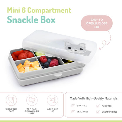melii Snackle Box | 6-Compartment Divided Snack Container, BPA-Free Food Storage with Removable Dividers for School, Travel & On-the-Go Snacking Purple Cat