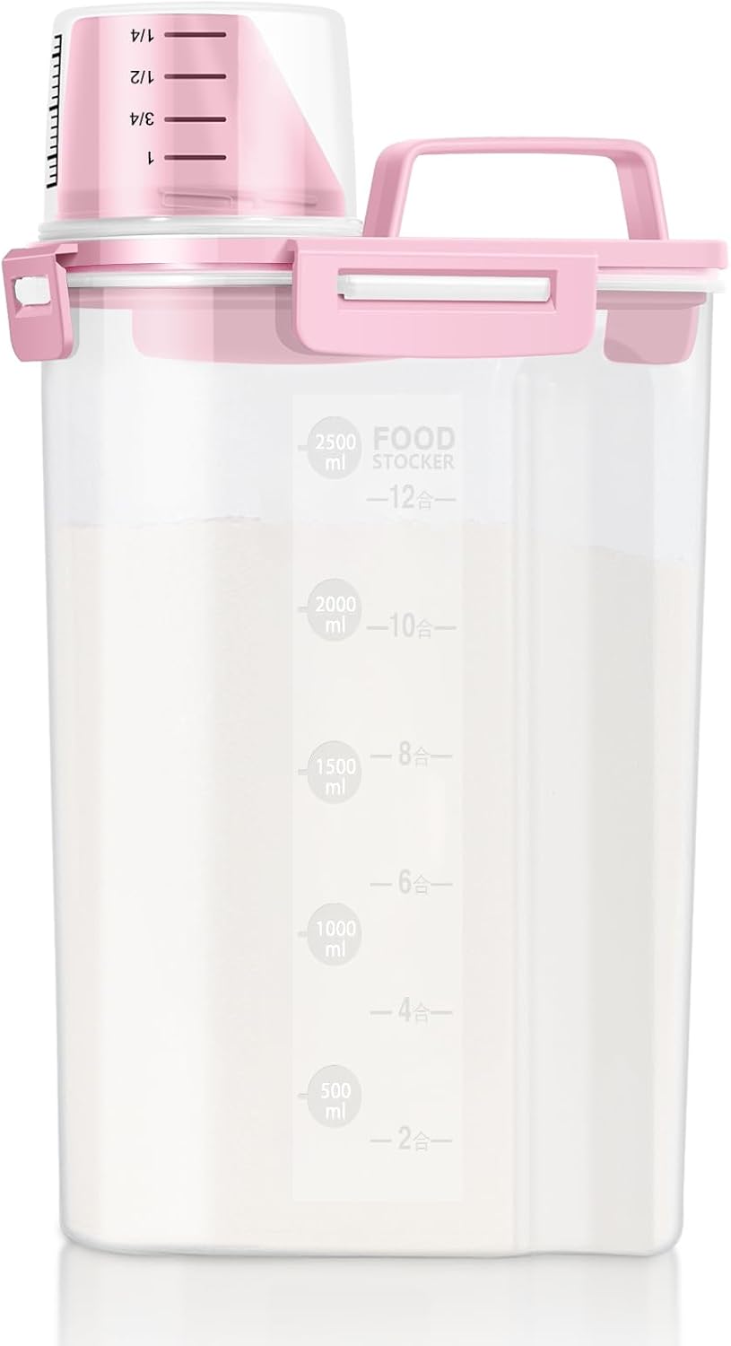 LEAWALK Airtight 4 LBS Rice/Cereal/Dry Food Storage Container BPA Free, 2.11Qt Clear Plastic Kitchen and Pantry Organization Bin Suitable for Oats, Flour, Sugar, Pasta, Pet Food, etc (Clear Grey)