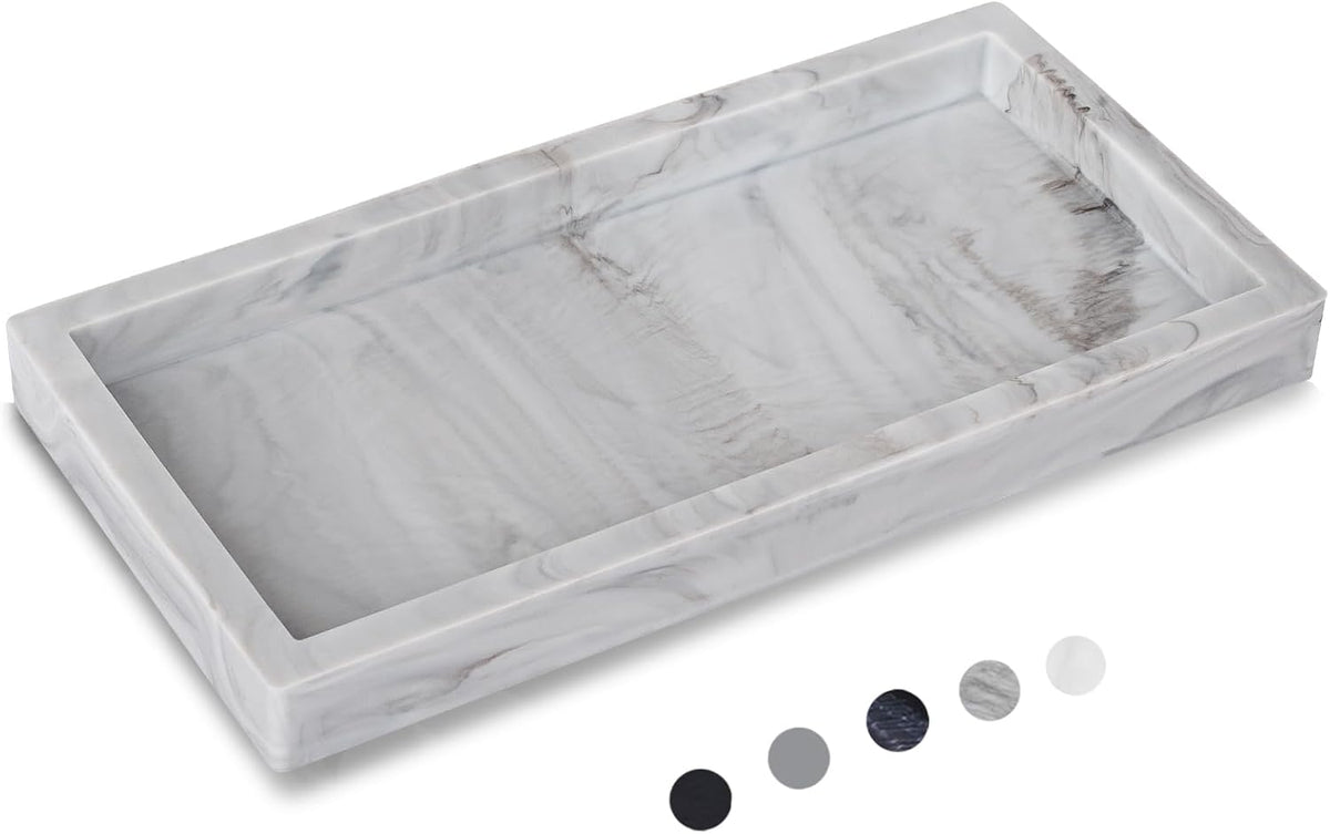Small Silicone Bathroom Vanity Tray Rectangle Soap and Sponge Holder Kitchen Sink Organizer for Scrubber, Lotion Bottles, Perfume, Jewelry, Candle, Key Trinket Ring, Black