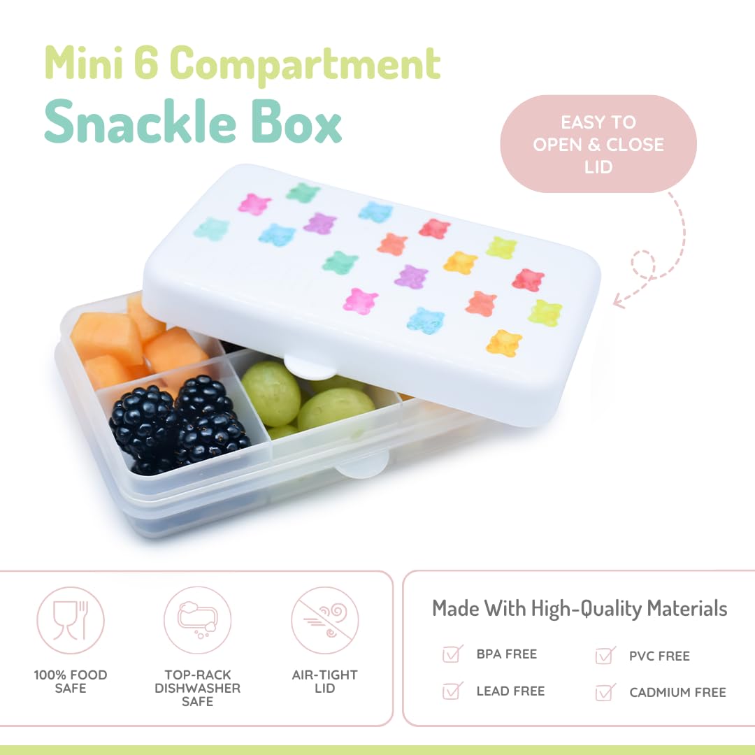 melii Snackle Box | 6-Compartment Divided Snack Container, BPA-Free Food Storage with Removable Dividers for School, Travel & On-the-Go Snacking Purple Cat