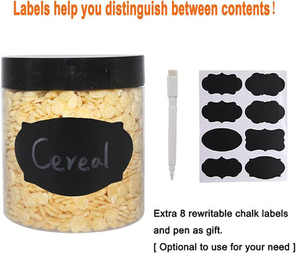 zmybcpack 16 oz Plastic Jars with Lids, Extra Labels, 1 Pen, Clear PET Seal Jar for Food Storage,Wide Opening Storage jar For Dry Food, Peanut, Powder, Kitchen & Craft Storage