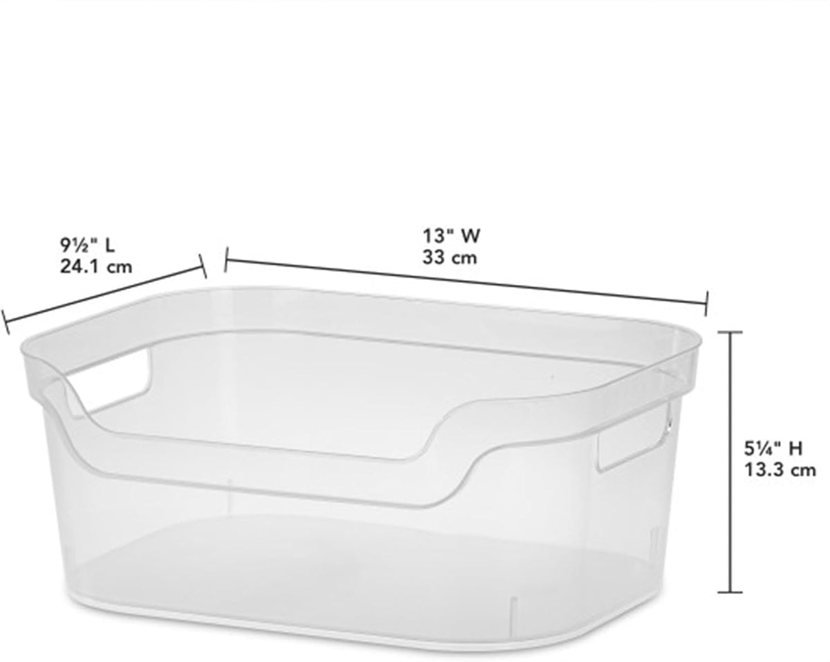 Sterilite 7 x 11 x 14.25 Inch Polished Open Scoop Front Storage Bin with Comfortable Carry Through Handles for Household Organization, Clear