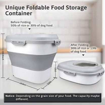 Komzon Rice Storage Bin Cereal Containers, 13-50lb Collapsible Rice Container Dispenser with Transparent Lid, Rolling Wheels, Measuring Cup and Scoop, Airtight Dog Cat Pet Food Storage Container Pink