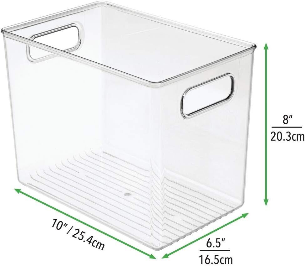 mDesign Plastic Modern Kitchen, Pantry Food Storage Container Bin w/ Handles - Cabinet, Fridge/Freezer, Countertop Organizer - Snacks/Drink/Appliances; Ligne Collection, Clear, 10x5x8 (Pack of 2)