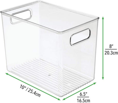 mDesign Plastic Modern Kitchen, Pantry Food Storage Container Bin w/ Handles - Cabinet, Fridge/Freezer, Countertop Organizer - Snacks/Drink/Appliances; Ligne Collection, Clear, 10x5x8 (Pack of 2)