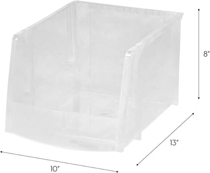 IRIS USA Clear Plastic Stackable Storage Bins, Large-, Open Front Fridge Pantry Kitchen Closet Cabinet Bathroom Organizer Basket for Organizing Snack, Cans, Office Supplies, and Coffee Pods
