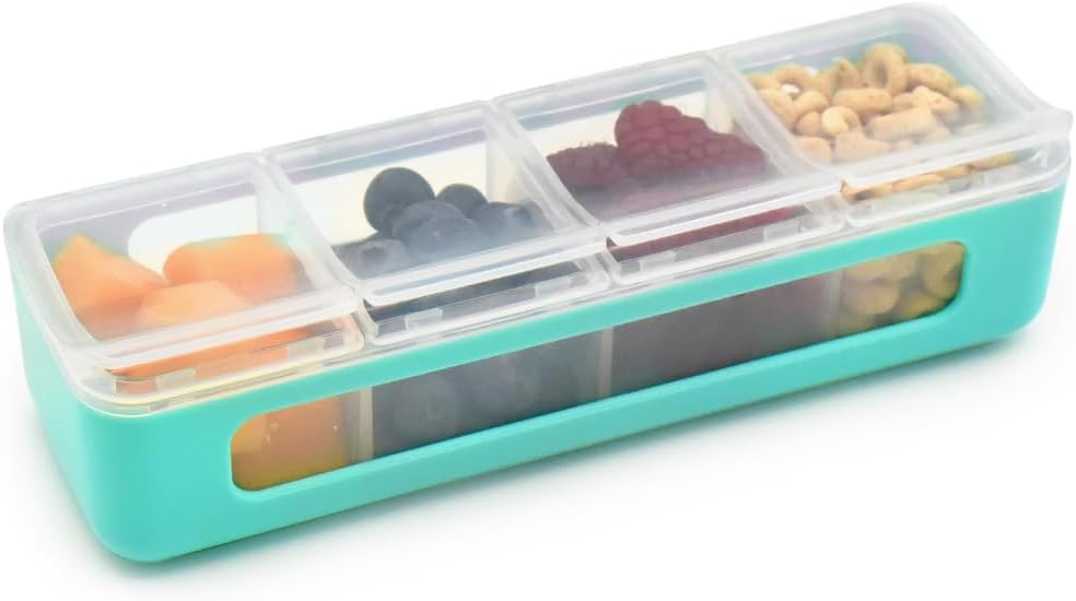melii Snackle Box | 4 Compartment Snack Container with Individual Lids, BPA-Free Food Storage for Travel, School & On-the-Go Snacks, Kids & Family Organizer (Berry)
