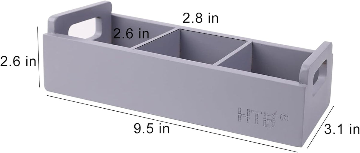 HTB Small Tea Bag Box Wooden, 3 Compartments Acacia Wood Tea Bag Chest with Handle, Mini Countertop Divided Storage Container for Beverage Supplies, Sugar, Sweeteners, Individual Packets