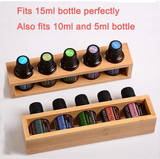 Sohynca Natural Bamboo Essential Oils Storage Rack fits 15ml bottles 1 Tier Tabletop Display Stand for Aromatherapy Bottles Storage Shelf fits 15ml 10ml 5ml bottles (5 Slots * 2pcs)