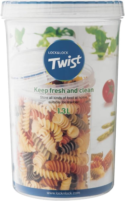 LOCK & LOCK Easy Essentials Twist Food Storage lids/Airtight containers, BPA Free, Tall-44 oz-for Pasta, Clear