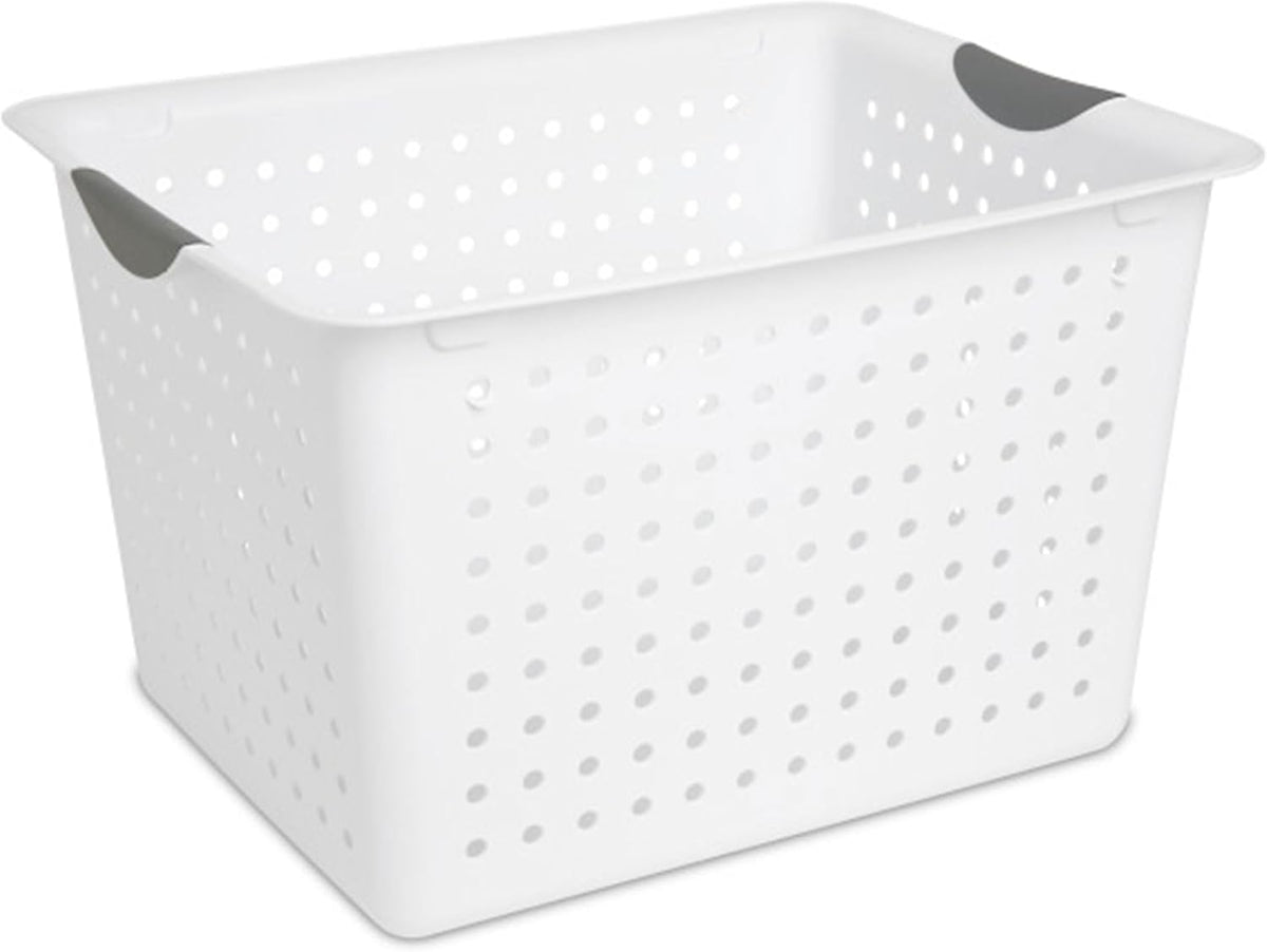 Sterilite 12-Pack Deep Ultra Basket, Open Top Plastic Storage Organizer, White - Classic Baskets for Organizing Countertops, Pantry Shelves, Kitchen Cabinets, Laundry Rooms or Home Offices