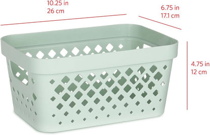 Glad Plastic Baskets for Organizing, Set of 6 | Pantry Storage for Under Counter, Linen Closet, and Bathroom | Nesting Shelf Bins with Handles, 1 Gallon, Grey
