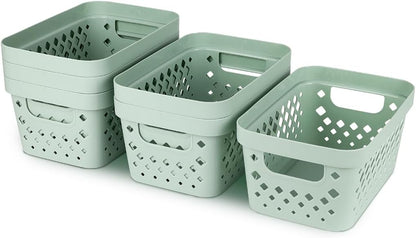 Glad Plastic Baskets for Organizing, Set of 6 | Pantry Storage for Under Counter, Linen Closet, and Bathroom | Nesting Shelf Bins with Handles, 1 Gallon, Grey