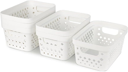 Glad Plastic Baskets for Organizing, Set of 6 | Pantry Storage for Under Counter, Linen Closet, and Bathroom | Nesting Shelf Bins with Handles, 1 Gallon, Grey