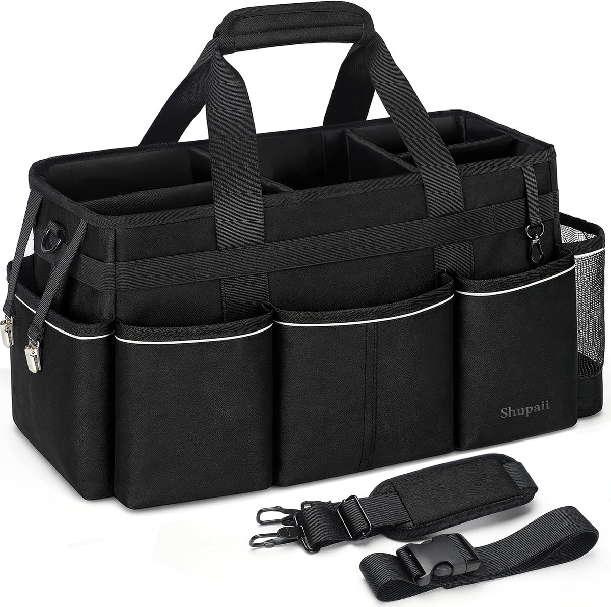 Wearable Cleaning Caddy Bag, Cleaning Caddy Supplies Organizer with Handles for Cleaners & Housekeeper, Under Sink & Car Cleaning Tool Organizers Bag with Adjustable Shoulder Strap&Waist Belt
