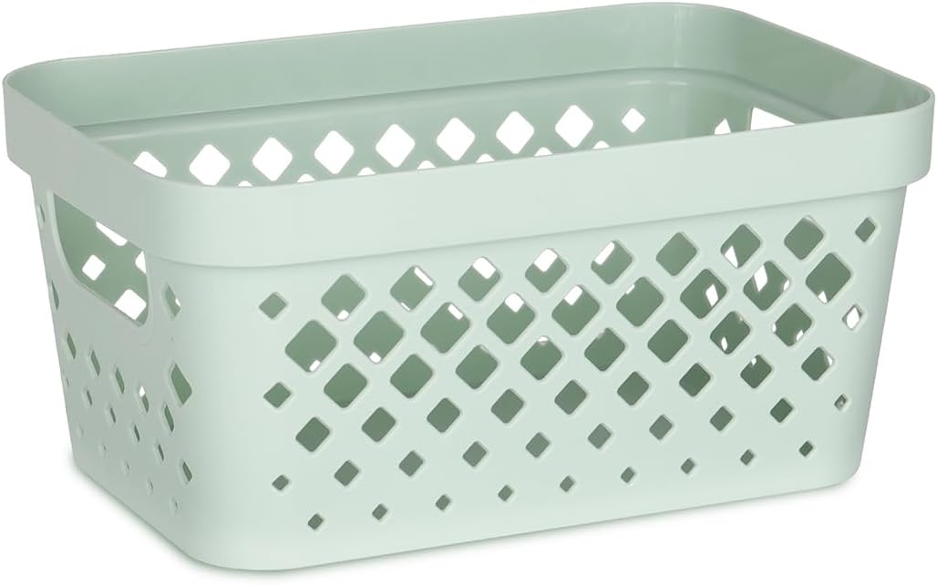 Glad Plastic Baskets for Organizing, Set of 6 | Pantry Storage for Under Counter, Linen Closet, and Bathroom | Nesting Shelf Bins with Handles, 1 Gallon, Grey