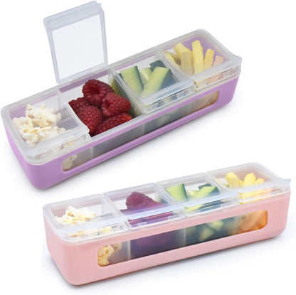 melii Snackle Box | 4 Compartment Snack Container with Individual Lids, BPA-Free Food Storage for Travel, School & On-the-Go Snacks, Kids & Family Organizer (Berry)