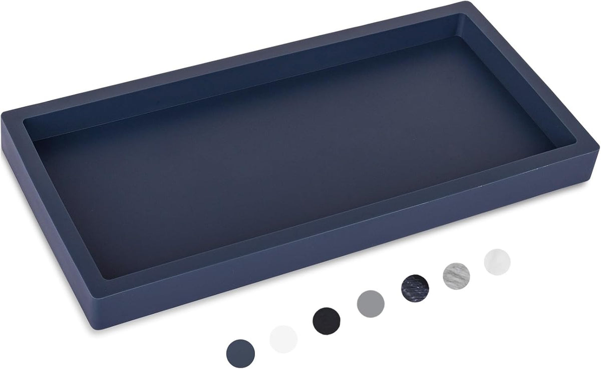 Small Silicone Bathroom Vanity Tray Rectangle Soap and Sponge Holder Kitchen Sink Organizer for Scrubber, Lotion Bottles, Perfume, Jewelry, Candle, Key Trinket Ring, Black
