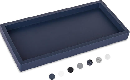 Small Silicone Bathroom Vanity Tray Rectangle Soap and Sponge Holder Kitchen Sink Organizer for Scrubber, Lotion Bottles, Perfume, Jewelry, Candle, Key Trinket Ring, Black
