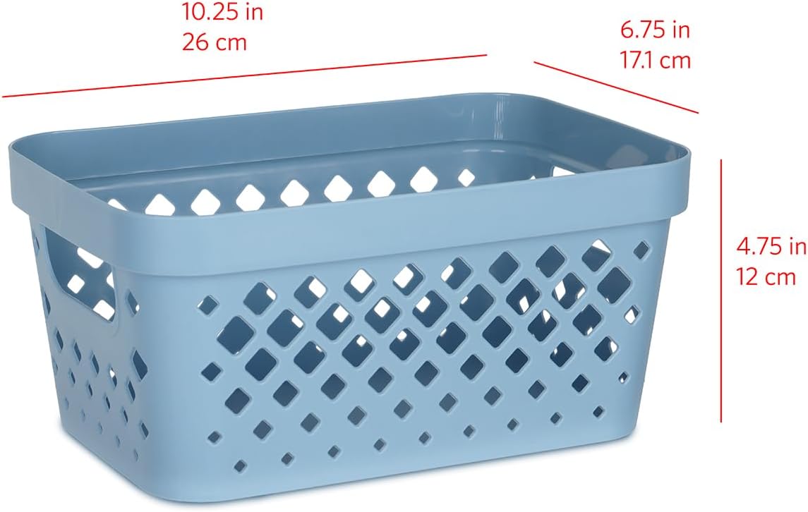 Glad Plastic Baskets for Organizing, Set of 6 | Pantry Storage for Under Counter, Linen Closet, and Bathroom | Nesting Shelf Bins with Handles, 1 Gallon, Grey