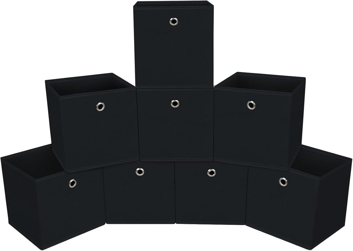 Black Foldable Storage Cubes Bins ,11 Inch Cloth Storage Cube Fabric Storage Box Cubes Organizer Baskets with Handles for Home Organizer Set of 3 (Black)
