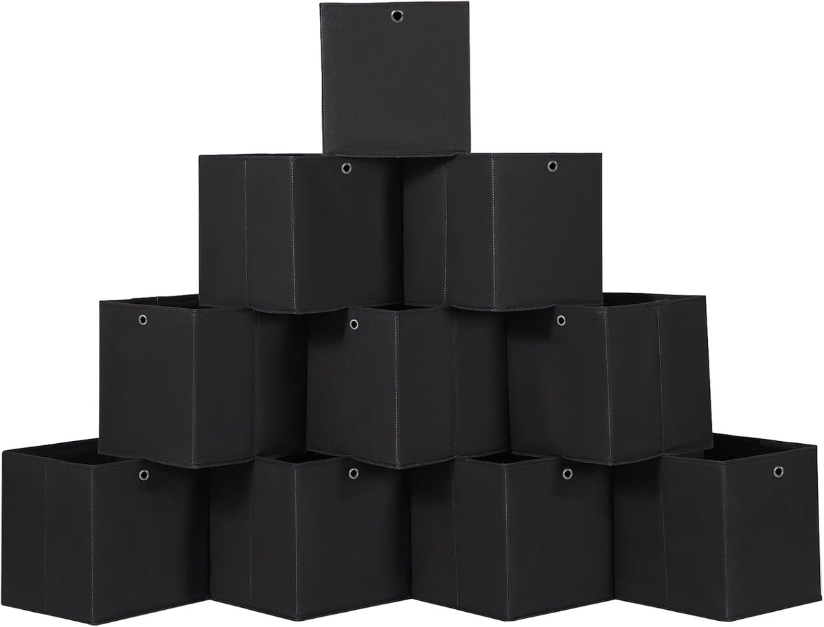 Black Foldable Storage Cubes Bins ,11 Inch Cloth Storage Cube Fabric Storage Box Cubes Organizer Baskets with Handles for Home Organizer Set of 3 (Black)