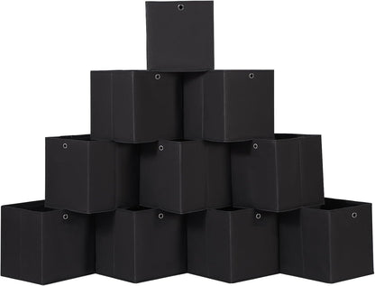 Black Foldable Storage Cubes Bins ,11 Inch Cloth Storage Cube Fabric Storage Box Cubes Organizer Baskets with Handles for Home Organizer Set of 3 (Black)