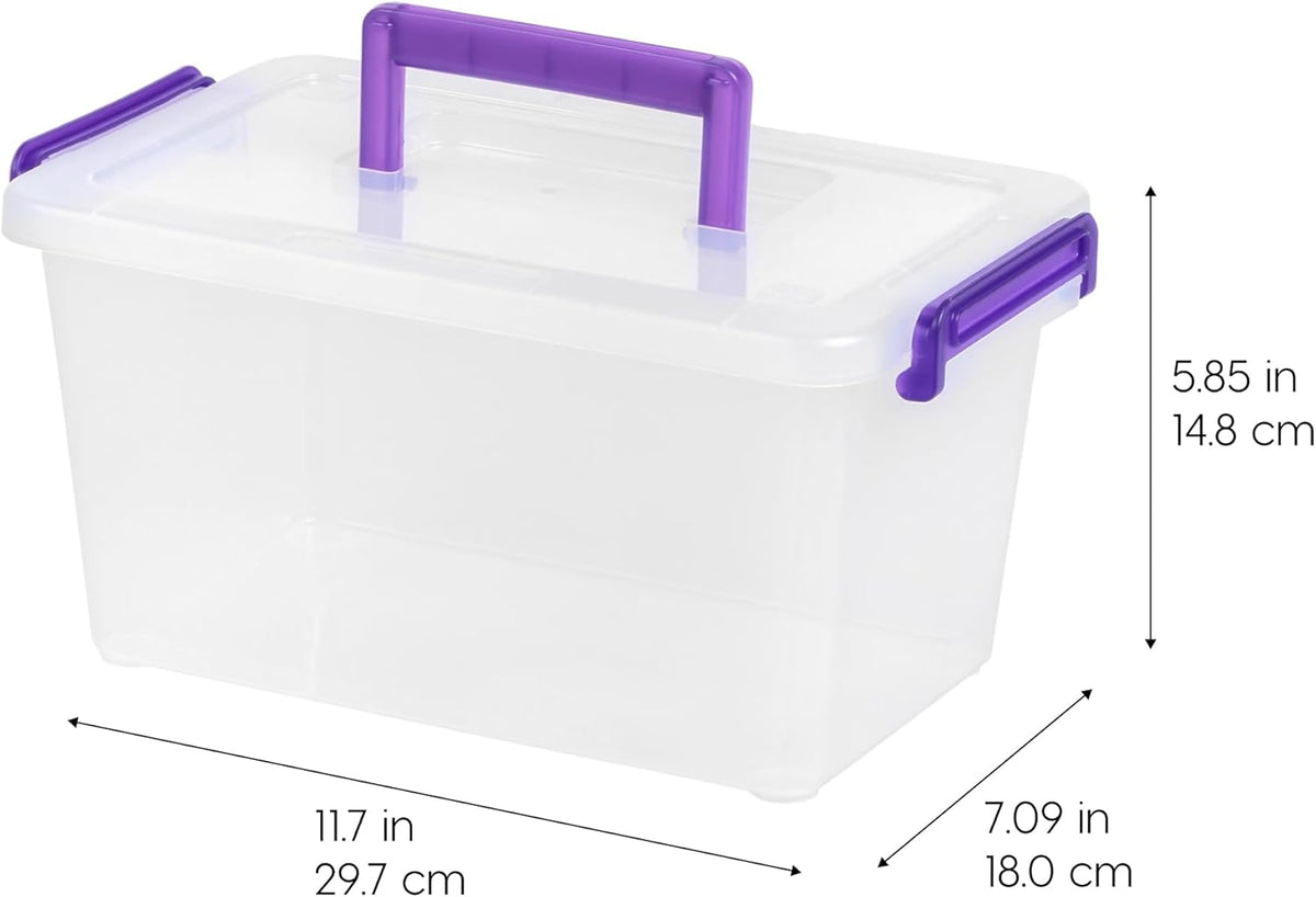 IRIS USA 6 Qt. Plastic Craft Storage Container Bins with Lids, Small Art & Office Supply Organizer Tote, Sensory Bins & Boxes for Home & University, Stackable, Secure Latch Buckles, Clear