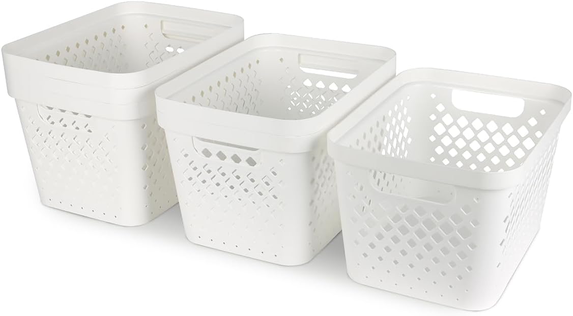 Glad Plastic Baskets for Organizing, Set of 6 | Pantry Storage for Under Counter, Linen Closet, and Bathroom | Nesting Shelf Bins with Handles, 1 Gallon, Grey