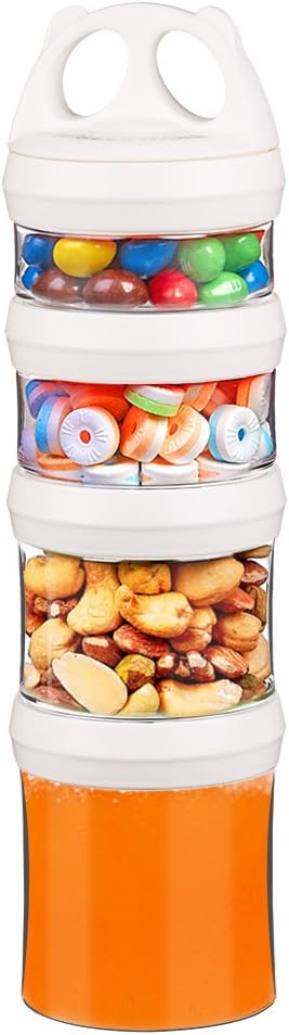 SELEWARE Portable Stackable Food Storage Containers for Snacks Formula Powder and Drinks Twist Lock System Airtight Leak-proof BPA and Phthalate Free 4 Piece Jars 31oz Blue