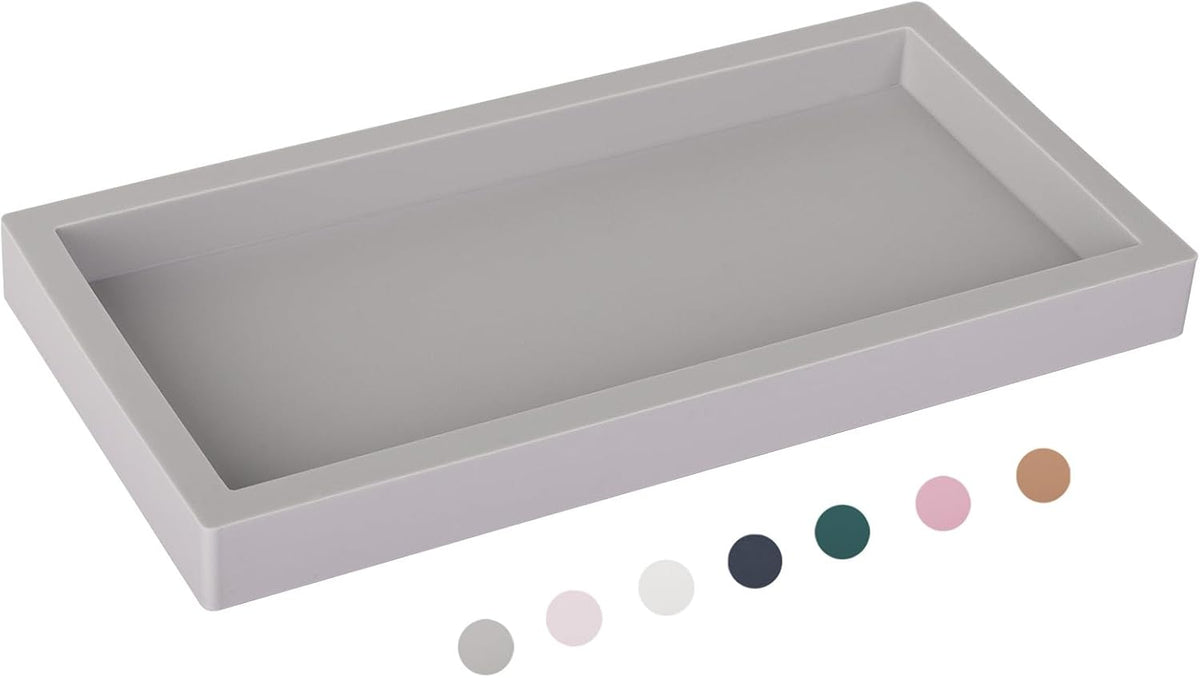 Small Silicone Bathroom Vanity Tray Rectangle Soap and Sponge Holder Kitchen Sink Organizer for Scrubber, Lotion Bottles, Perfume, Jewelry, Candle, Key Trinket Ring, Black