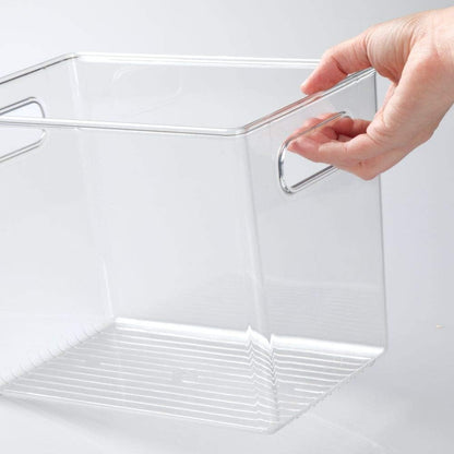 mDesign Plastic Modern Kitchen, Pantry Food Storage Container Bin w/ Handles - Cabinet, Fridge/Freezer, Countertop Organizer - Snacks/Drink/Appliances; Ligne Collection, Clear, 10x5x8 (Pack of 2)