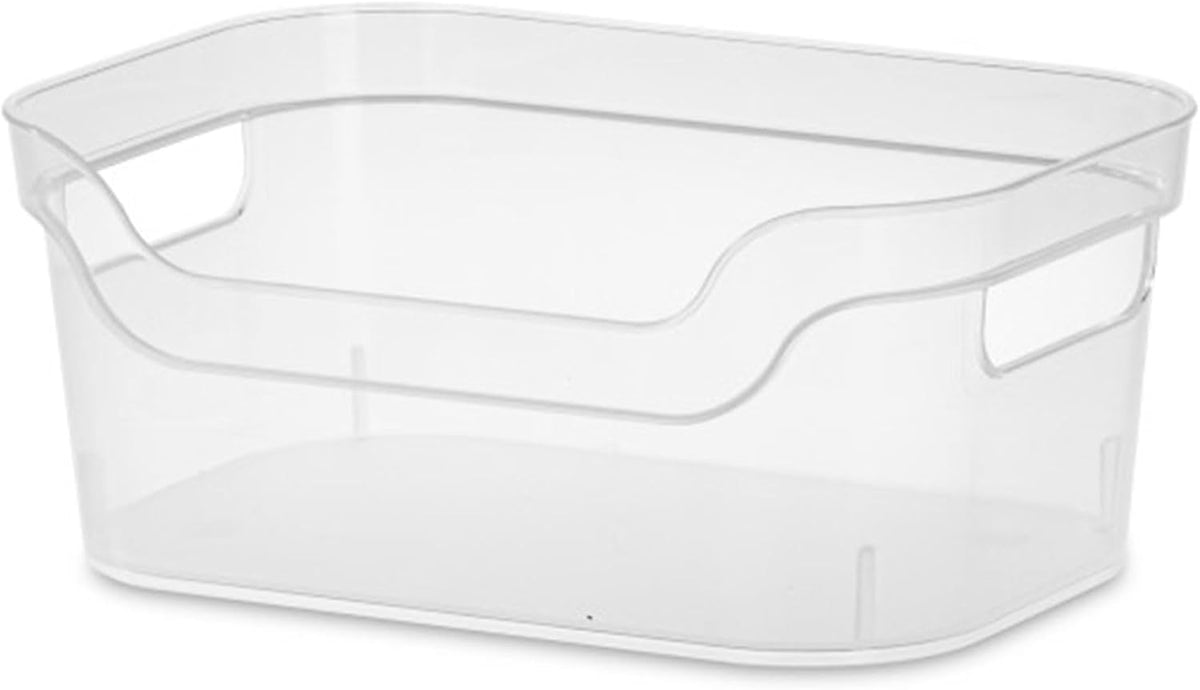 Sterilite 7 x 11 x 14.25 Inch Polished Open Scoop Front Storage Bin with Comfortable Carry Through Handles for Household Organization, Clear