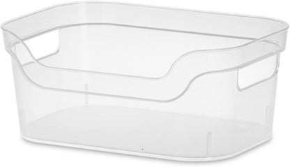 Sterilite 7 x 11 x 14.25 Inch Polished Open Scoop Front Storage Bin with Comfortable Carry Through Handles for Household Organization, Clear