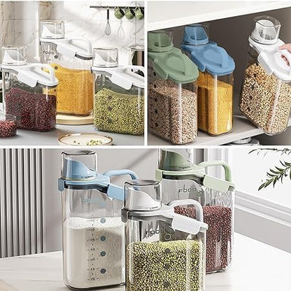 LANGMINGDE Cereal Containers Storage, 2.8L/95oz Airtight Large Dry Food Storage Containers with Pouring Spout Measuring Cup for Snacks Grain Rice,BPA Free Dispenser Plastic Bin